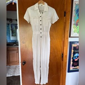 Roxy Cream Jumpsuit with Collared Neckline
